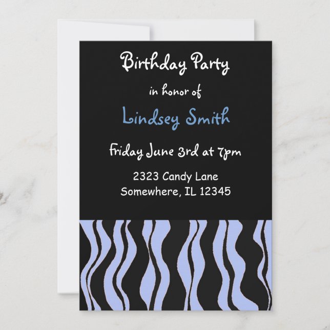 Light Blue and Black Zebra Birthday Invitation (Front)