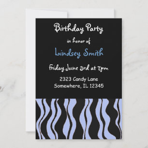 Light Blue and Black Zebra Birthday Invitation