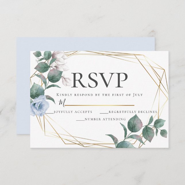 Light Blue and Blush Peony Magnolia Wedding RSVP Invitation (Front/Back)