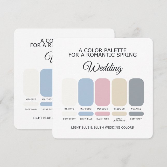 Light Blue and Blush Wedding Colour Palette Card (Front/Back)