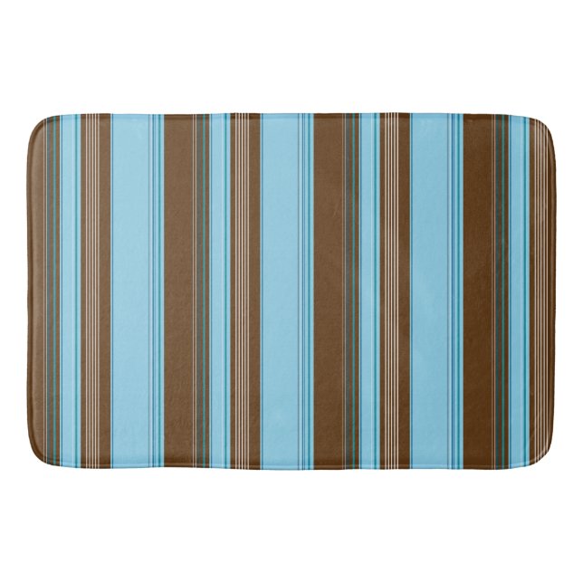 Light Blue And Brown Vertical Striped Bath Mat (Front)