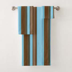 Light Blue And Brown Vertical Striped Bath Towel Set