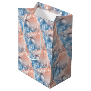 Light Blue and Coral Christmas Ball Medium Gift Bag