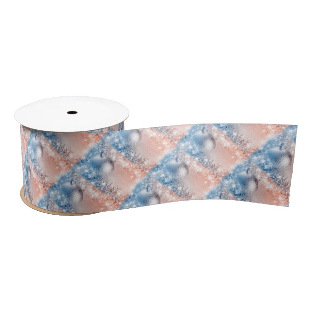 Light Blue and Coral Christmas Satin Ribbon (Spool)