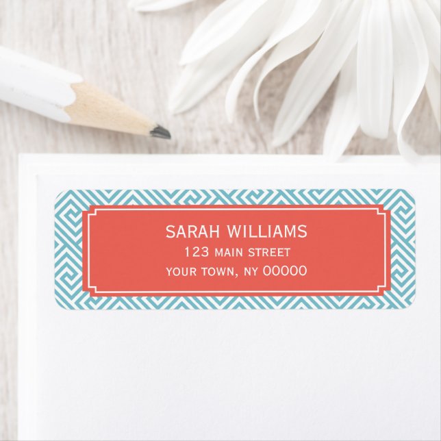 Light Blue and Coral Greek Key Pattern (Insitu)