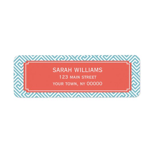 Light Blue and Coral Greek Key Pattern Return Address Label
