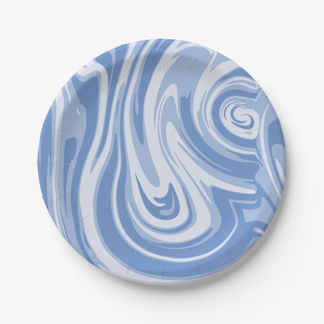 Light Blue and Cream Marble Swirl Paper Plate (Front)