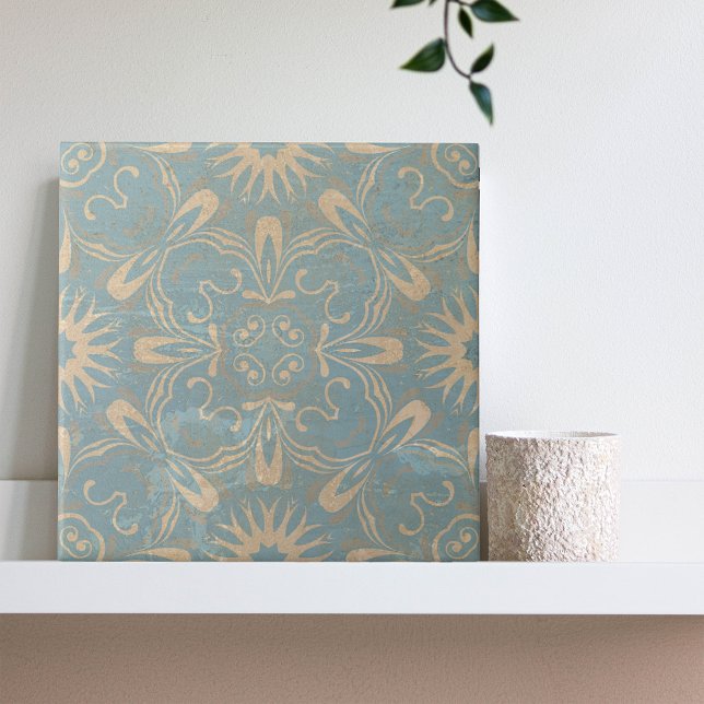 Light Blue and Cream Mosaic Distressed Stone-Look Tile (Creator Uploaded)