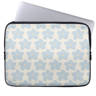Light Blue And Cream Retro Flower Laptop Sleeve