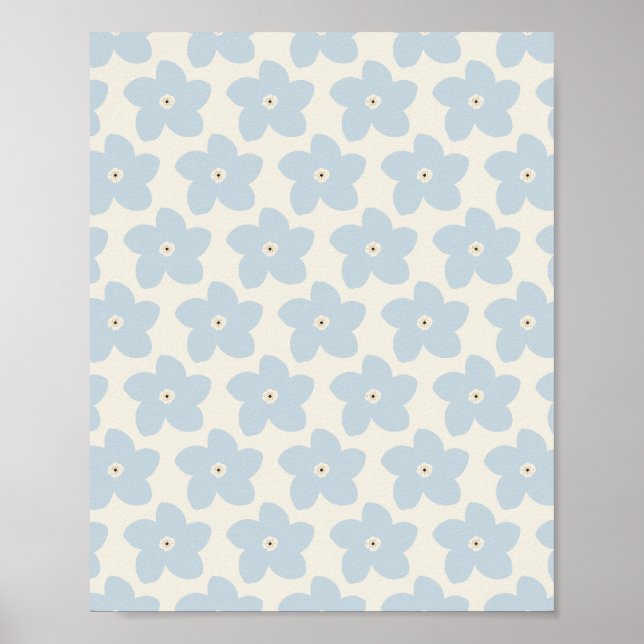 Light Blue And Cream Retro Flower Poster (Front)