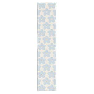 Light Blue And Cream Retro Flower Short Table Runner