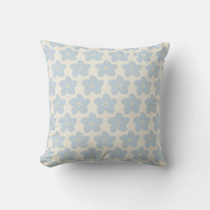 Light Blue And Cream Retro Flower Throw Pillow