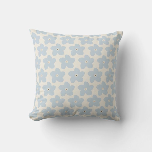 Light Blue And Cream Retro Flower Throw Pillow (Front)