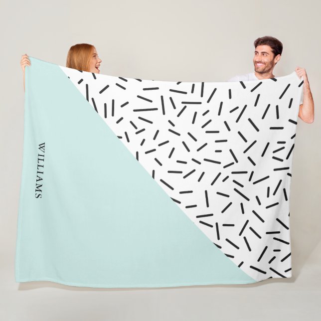 Light Blue and Geometric Pattern Personalized Fleece Blanket (In Situ)