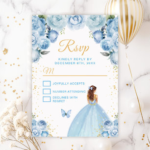 Light Blue and Gold Brown Hair Princess RSVP Card