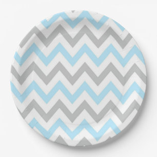 Light Blue and Grey Chevron - Modern, Boy Paper Plate