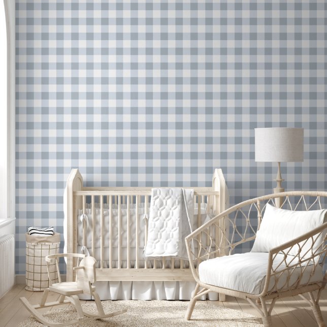 Light Blue and Grey Gingham Seamless Pattern Wallpaper (Kids)