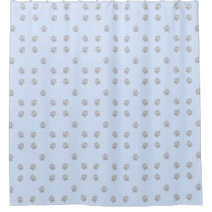 Light Blue and Grey Paw Print Shower Curtain