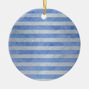 Light Blue and Grey Watercolor Stripes Pattern Ceramic Ornament