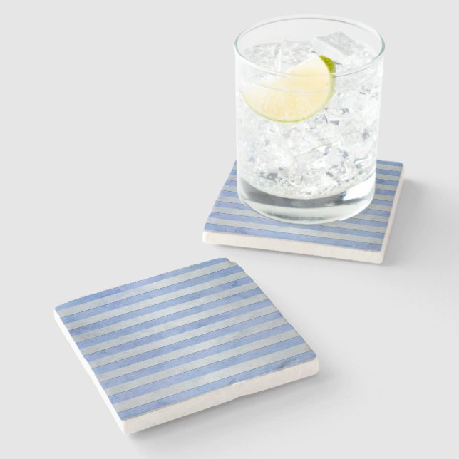 Light Blue and Grey Watercolor Stripes Pattern Stone Coaster (Side)