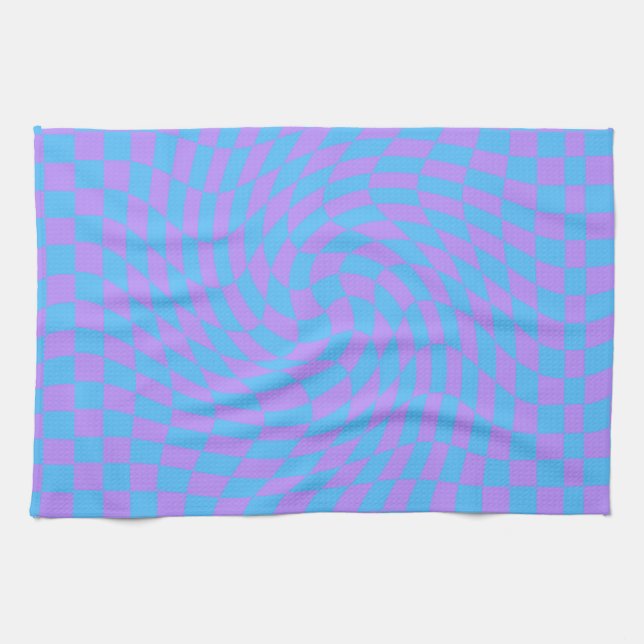 Light Blue and Lavender chequered art pattern  Kitchen Towel (Horizontal)