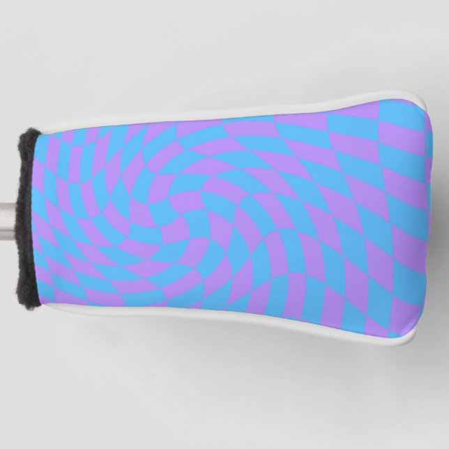 Light Blue and Lavender Waved Chequered Pattern  Golf Head Cover (Front)