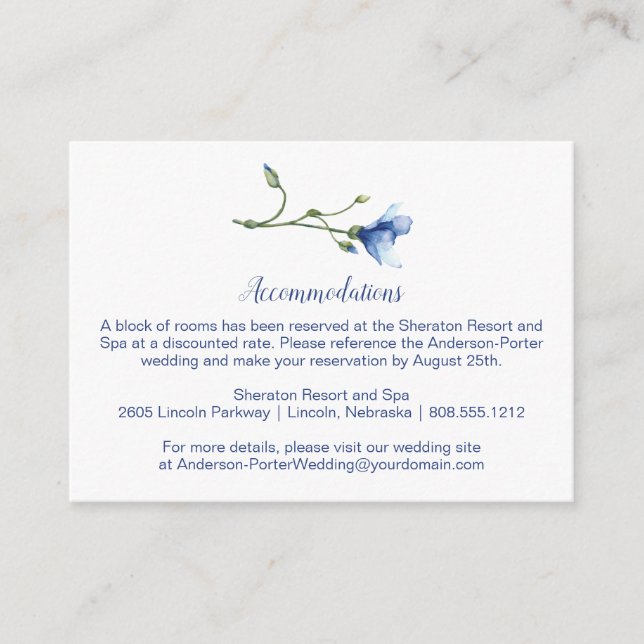 Light Blue and Navy Floral Accommodations | Enclosure Card (Front)