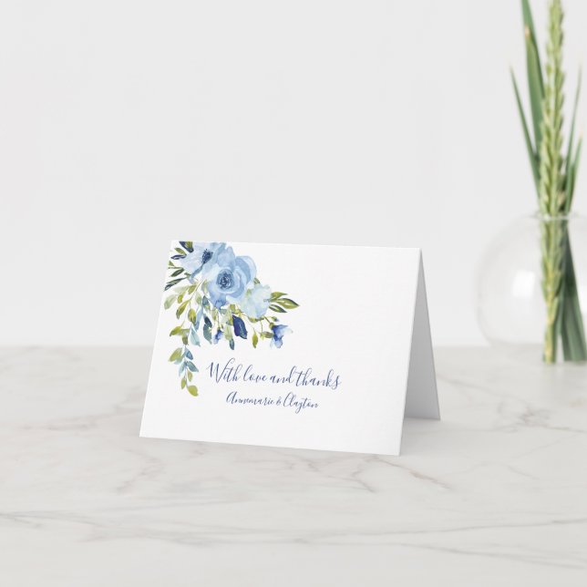 Light Blue and Navy Floral Thank You Card (Front)
