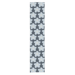 Light Blue And Navy Retro Flower Short Table Runner