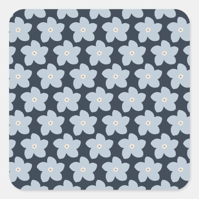 Light Blue And Navy Retro Flower Square Sticker (Front)