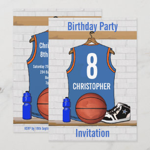Light Blue and Orange Basketball Jersey Birthday Invitation