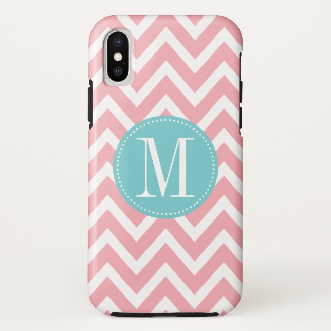 Light Blue and Pink Chevron Custom Monogram Case-Mate iPhone Case (Back)
