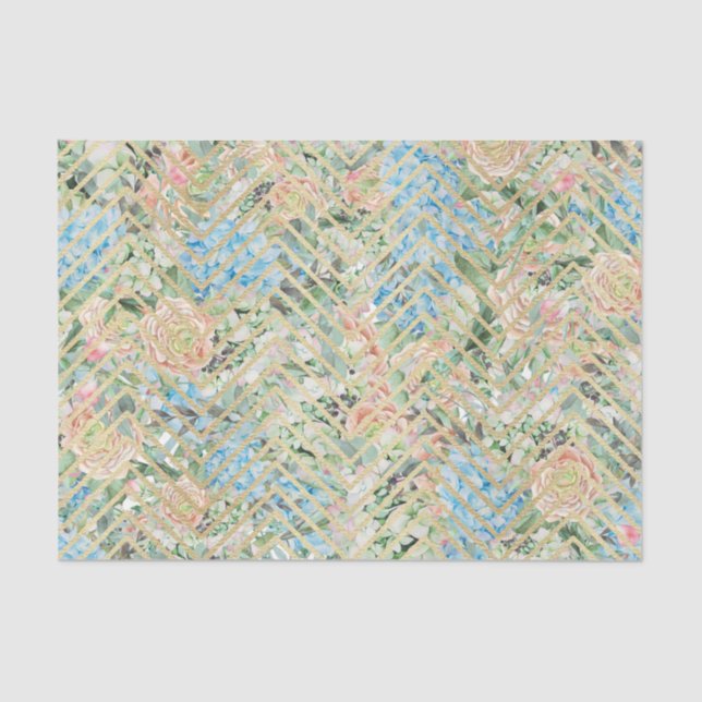 Light Blue and pink flowers Tissue Paper (Front)
