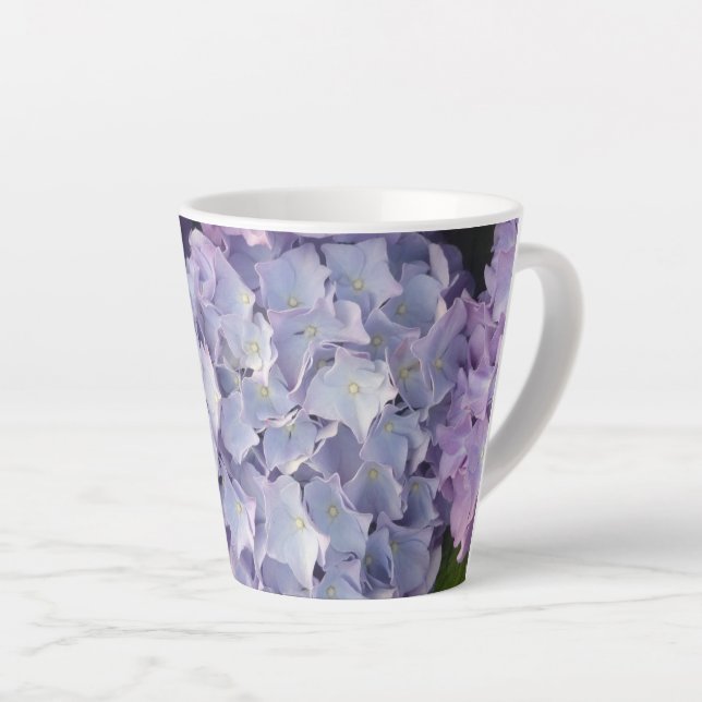 Light Blue and Pink Hydrangea Latte Mug (Right Angle)