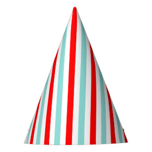 Light Blue and Red Striped Party Hat