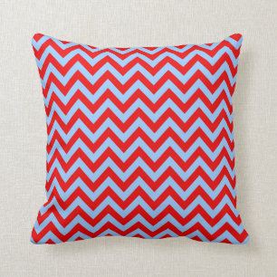 Light Blue and Red Zigzag Throw Pillow