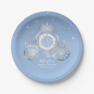 Light Blue and Silver Cinderella Princess Birthday Paper Plate