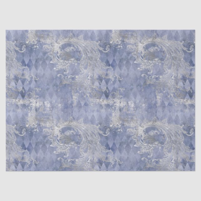 Light Blue and Silver Filigree Decoupage  Tissue Paper (Front)