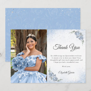 Light Blue and Silver Princess Quinceanera Photo Thank You Card