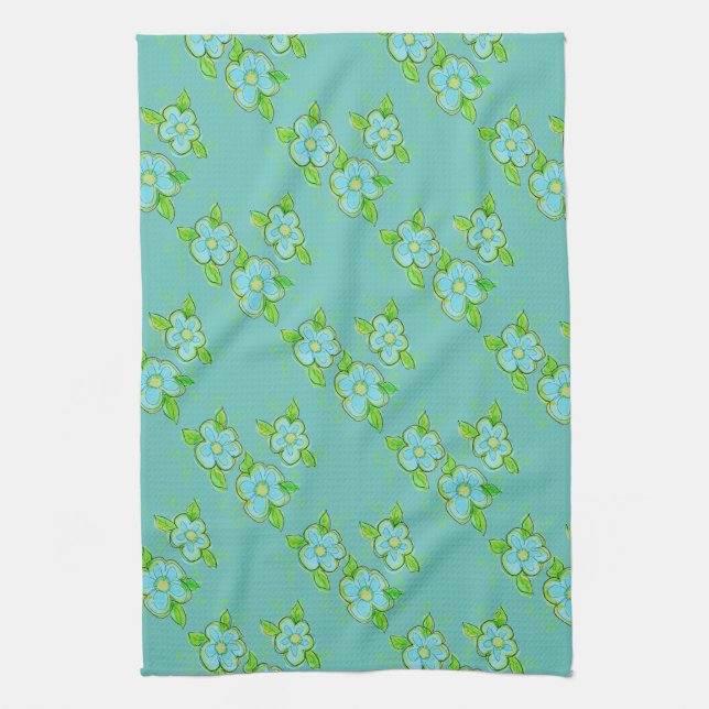 Light blue and turquoise kitchen towel (Vertical)