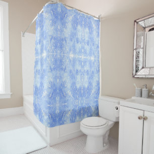 Light Blue and White Abstract Shower Curtains