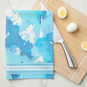 Light blue and White Abstract with striped Kitchen Towel