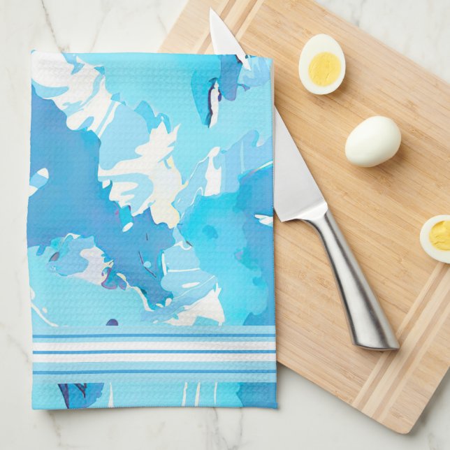 Light blue and White Abstract with striped Kitchen Towel (Quarter Fold)