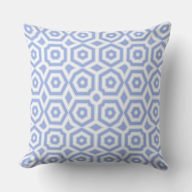 Light blue and white art deco geometric pattern throw pillow (Front)