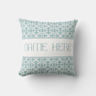 Light Blue And White Art Deco Modern Custom Name Throw Pillow