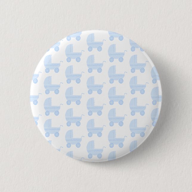 Light Blue and White Baby Stroller Pattern. 2 Inch Round Button (Front)