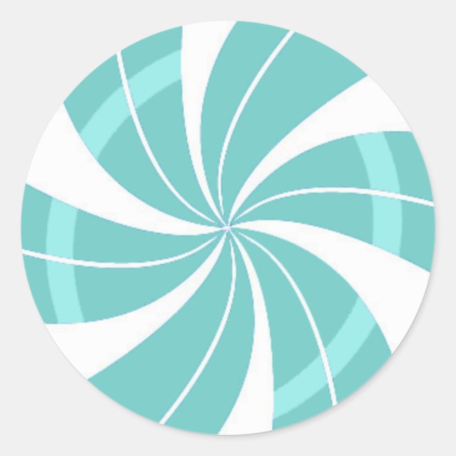 Light blue and white candy swirl, peppermint candy classic round sticker (Front)