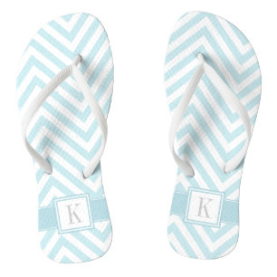 Light Blue and White Chevrons with Monogram Flip Flops