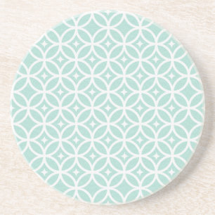 Light Blue and White Circle and Star Pattern Coaster