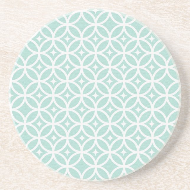 Light Blue and White Circle and Star Pattern Coaster (Front)